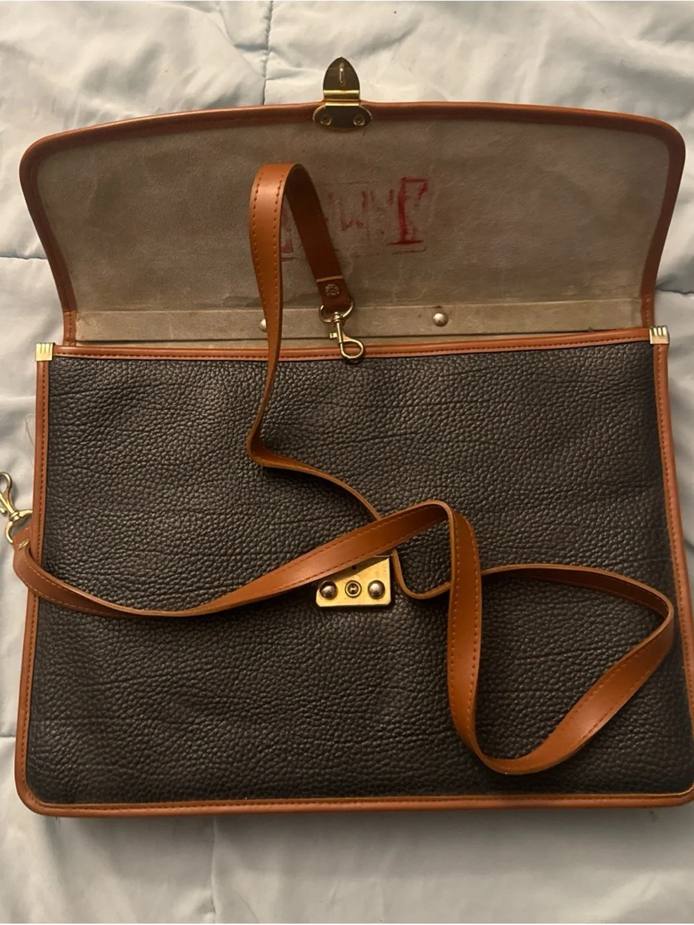 Vintage Dooney & Bourke Vintage Black AWL Leather Briefcase British Tan Trim